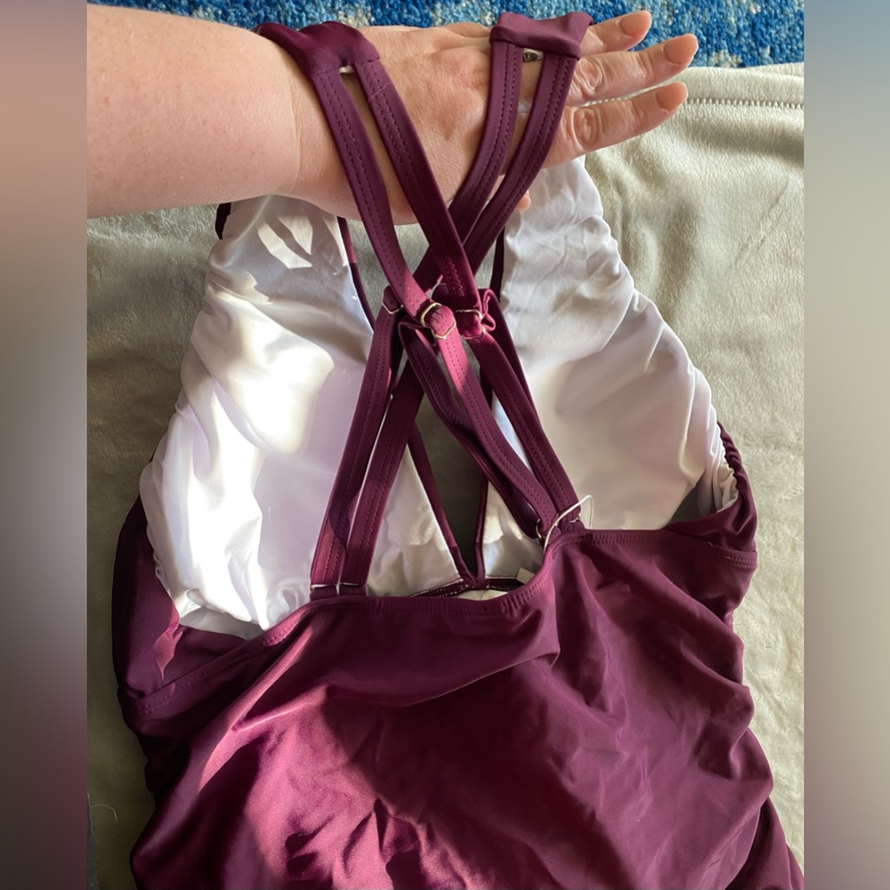 Maroon One Piece Bathing Suit with tummy control and adjustable straps- NWT - Picture 3 of 7